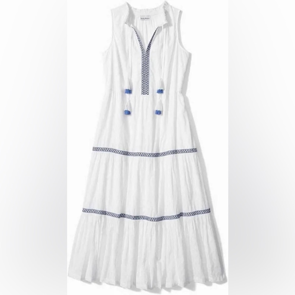 Tommy Bahama Women's Clip Embroidered Tier Maxi Dress, White, Size Small